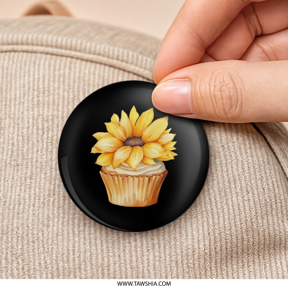 Sunflower Cupcake Pinback Button, Floral Button, Cute Button, Dessert Button, Aesthetic Button, Gift Idea - Tawshia