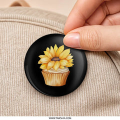 Sunflower Cupcake Pinback Button, Floral Button, Cute Button, Dessert Button, Aesthetic Button, Gift Idea - Tawshia