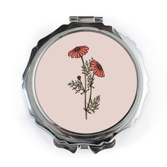 Corn Marigold Pocket Mirror, Floral Compact Mirror, Vintage Flower Artwork, Botanical Illustration Mirror, Handbag Mirror, Gift Idea - Tawshia