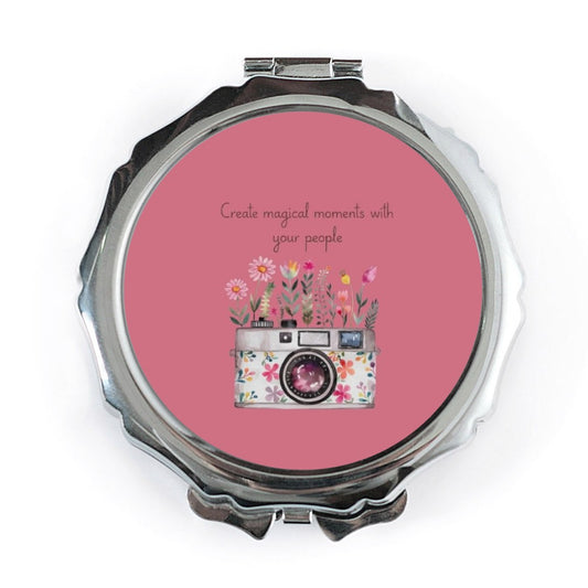Floral Camera Pocket Mirror, Inspirational Quote Mirror, Magical Moments Gift, Travel Mirror, Cute Compact Mirror, Purse Mirror - Tawshia
