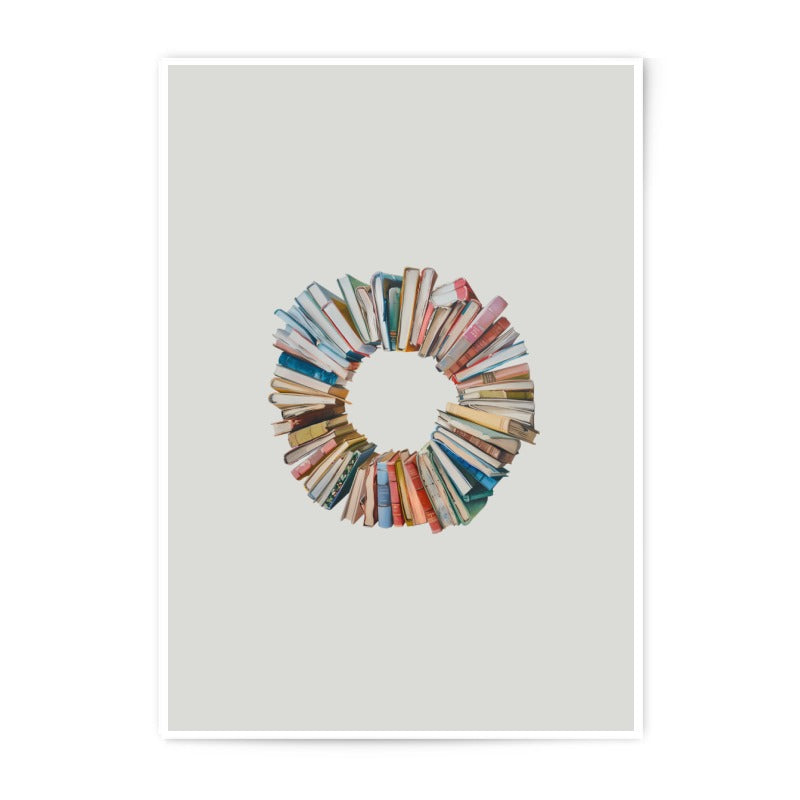 Books Wreath Photographic Prints, Academic Decor, Book Lover Gift, Literary Art, Library Wall Art, Colorful Book Photo, Circle of Books - Tawshia
