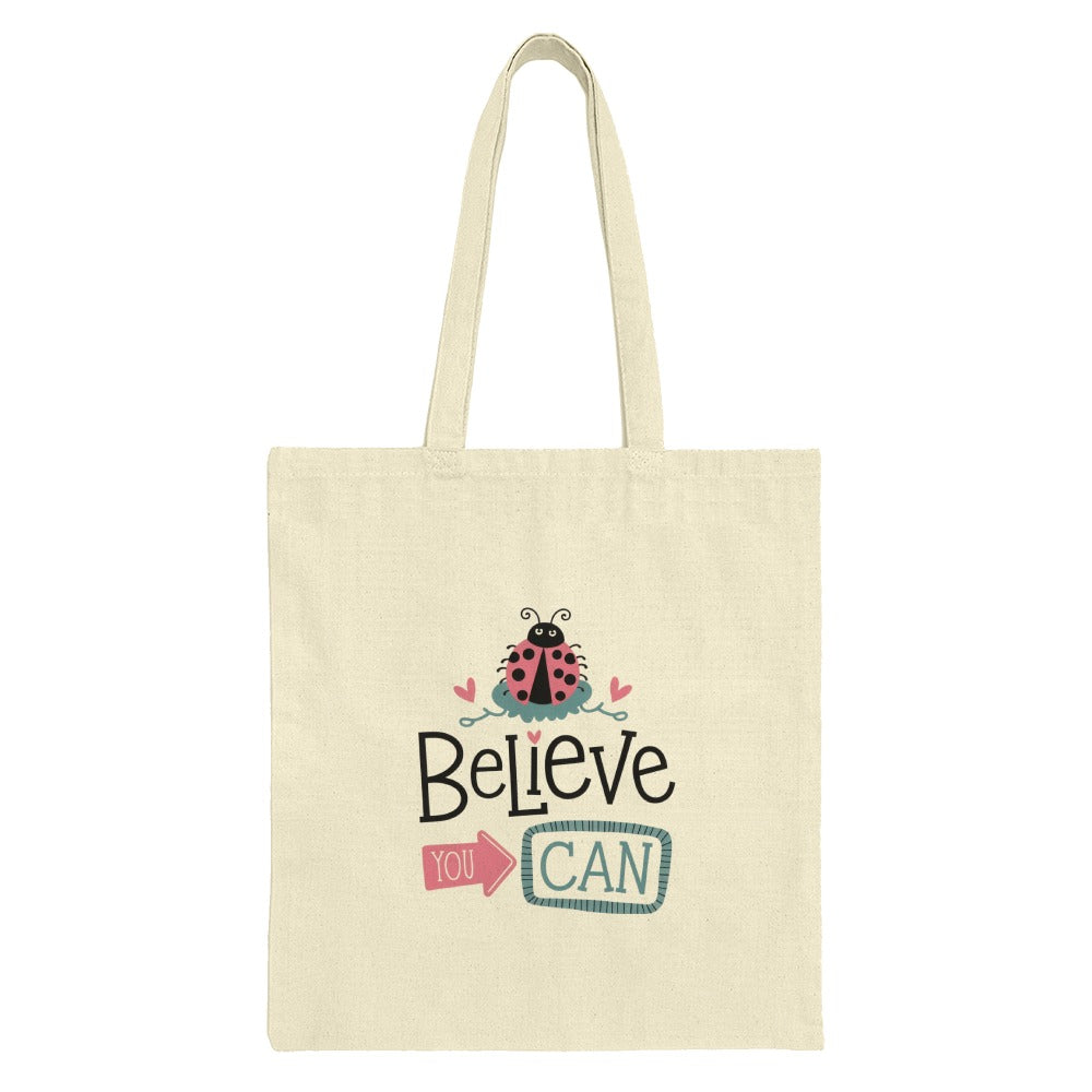 Believe You Can Ladybug Tote Bag, Motivational Tote, Inspirational Tote, Cute Ladybug Bag, Positive Affirmation Bag, Gift For Her - Tawshia