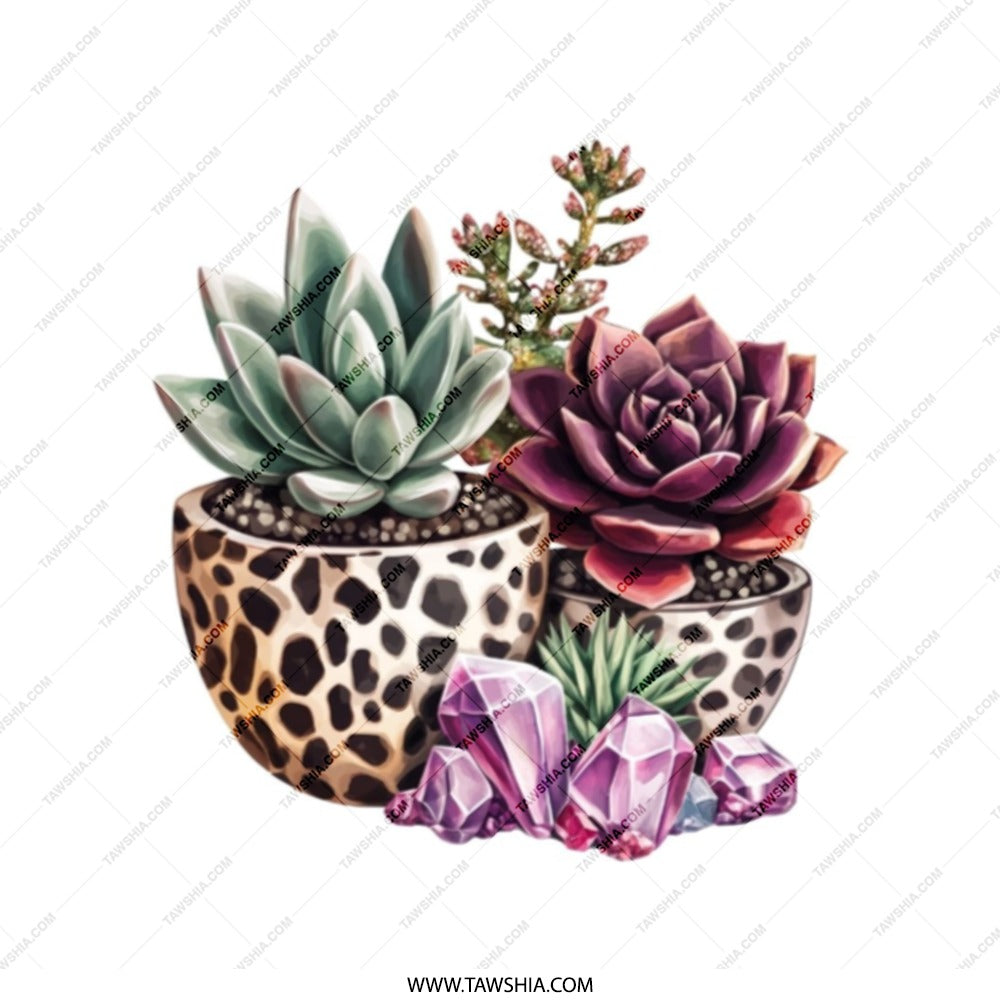 Succulent Tote Bag, Crystal Accent, Cute Plant Bag, Trendy Tote, Unique Design Bag, Everyday Bag, Gift Idea, Reusable Bag (132) - Tawshia