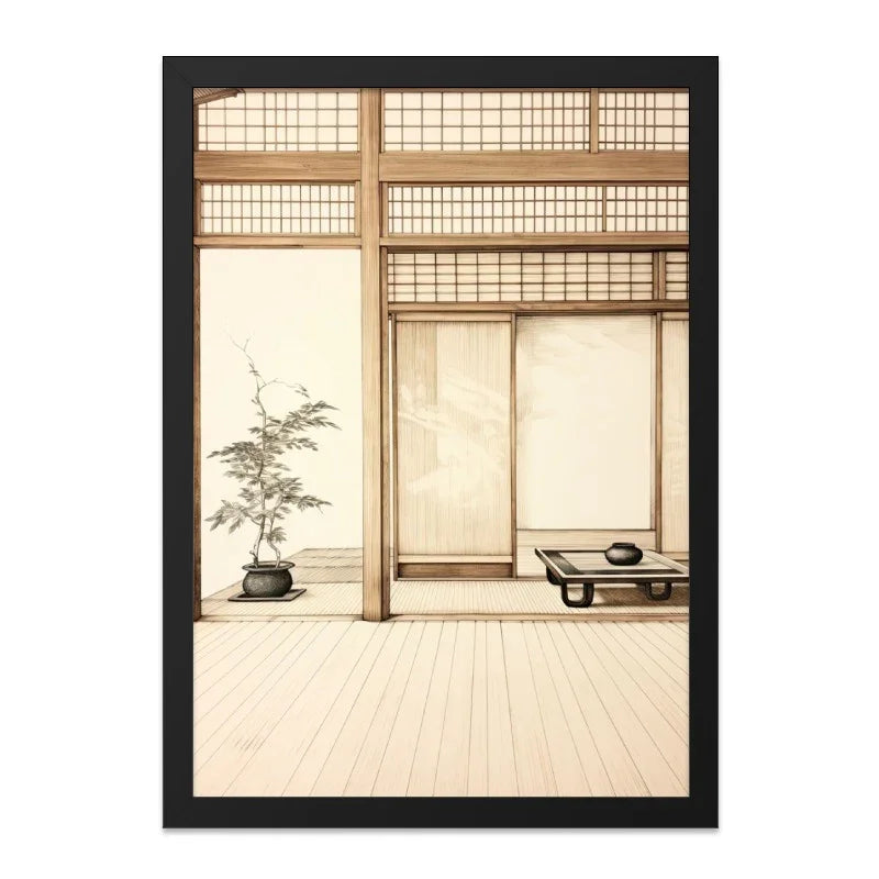 Japanese Interior Wall Art, Asian Room Print, Serene Living Space Decor, Minimalist Design, Tranquil Home, Sliding Door Art - Tawshia