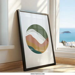 Abstract Landscape Wall Art, Minimalist Circle Print, Modern Home Decor, Earth Tone Art Print, Unique Wall Art for Living Room, Office Decor - Tawshia