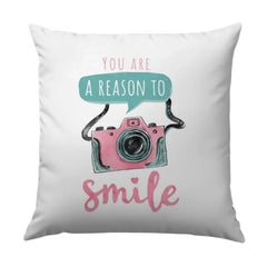 Reason to Smile Pillow, Camera Graphic Pillow, Cute Pillow, Decorative Pillow, Home Decor, Photography Gift, Positive Quote Pillow - Tawshia
