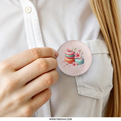 Macarons Pinback Button, Floral Dessert Badge, Cute Sakura Button, Colorful Food Pin, Kawaii Aesthetic Button, Pastry Lover Gift - Tawshia