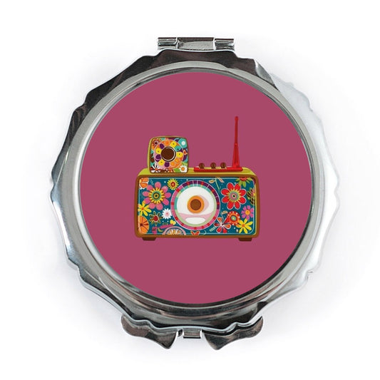 Floral Radio Pocket Mirror, Colorful Pocket Mirror, Retro Radio Art Mirror, Vintage Style Gift, Cute Small Mirror, Makeup Touch Up Mirror - Tawshia