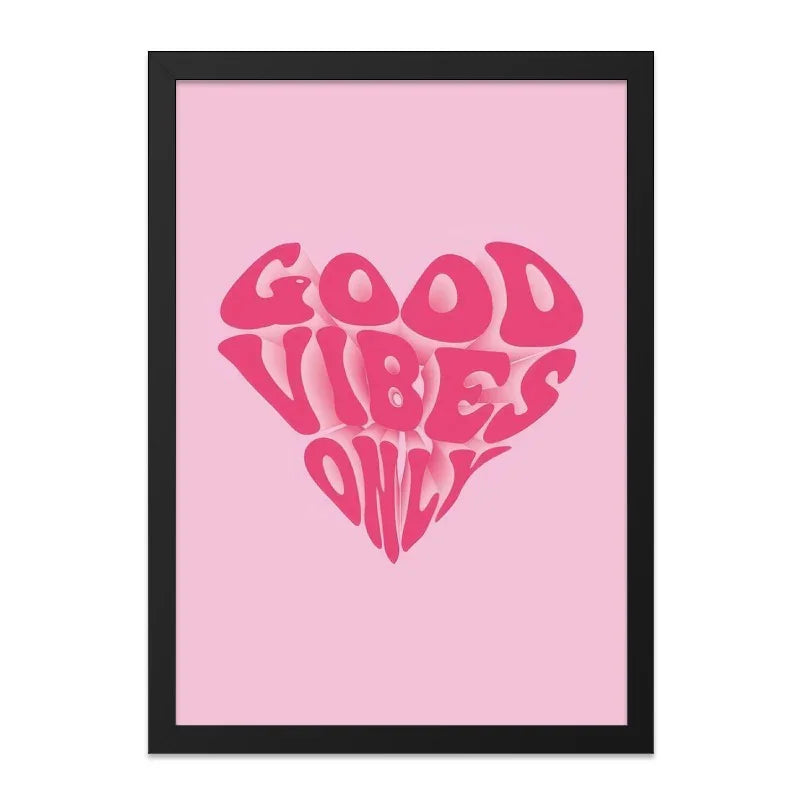 Good Vibes Only Wall Art, Pink Heart Print, Trendy Wall Decor, Positive Energy Poster, Home Decor, Aesthetic Room Decor, Gift Idea - Tawshia