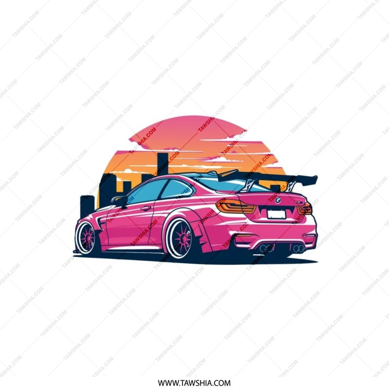 Pink Race Car Pillow, Retro Sunset Cityscape Throw Pillow, Sportscar Gift, Car Enthusiast Decor, Automotive Art Pillow - Tawshia
