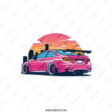 Pink Race Car Pillow, Retro Sunset Cityscape Throw Pillow, Sportscar Gift, Car Enthusiast Decor, Automotive Art Pillow - Tawshia