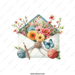 Floral Envelope Pillow, Butterfly Pillow, Flower Letter Pillow, Yarn and Pencil Pillow, Home Decor Pillow, Couch Pillow, Accent Pillow - Tawshia