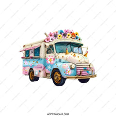 Floral Truck Tote Bag, Cute Flower Van Design, Hippie Bus Art, Colorful Car Lover Gift, Whimsical Vehicle Tote - Tawshia