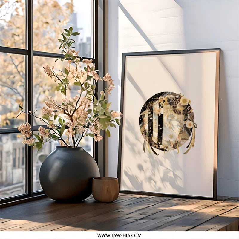 Elegant Floral Wall Art, Circle Design Print, Abstract Flower Artwork, Modern Home Decor, Unique Wall Art Design - Tawshia