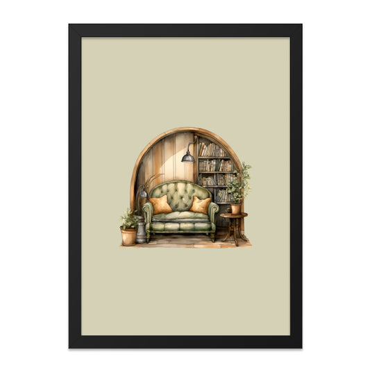 Cozy Reading Nook Wall Art, Bookshelf Couch Print, Interior Decor Artwork, Home Library Painting, Comfortable Room, Modern Wall Hanging - Tawshia