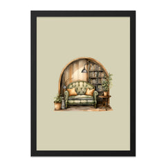 Cozy Reading Nook Wall Art, Bookshelf Couch Print, Interior Decor Artwork, Home Library Painting, Comfortable Room, Modern Wall Hanging - Tawshia