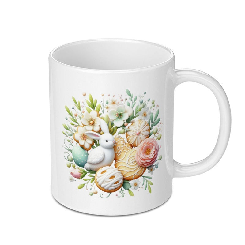 Easter Bunny Mug, Floral Rabbit Coffee Cup, Spring Decor, Cute Holiday Gift Idea, Bunny Lover Mug, Easter Eggs, Springtime Flowers - Tawshia