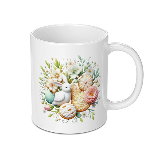 Easter Bunny Mug, Floral Rabbit Coffee Cup, Spring Decor, Cute Holiday Gift Idea, Bunny Lover Mug, Easter Eggs, Springtime Flowers - Tawshia