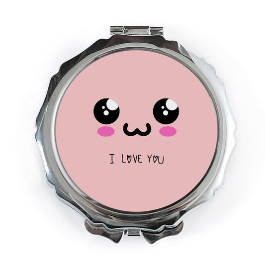 Cute I Love You Face Pocket Mirror, Kawaii Style Mirror, Adorable Pink Mirror, Gift for Her, Compact Mirror, Makeup Mirror, Travel Mirror - Tawshia