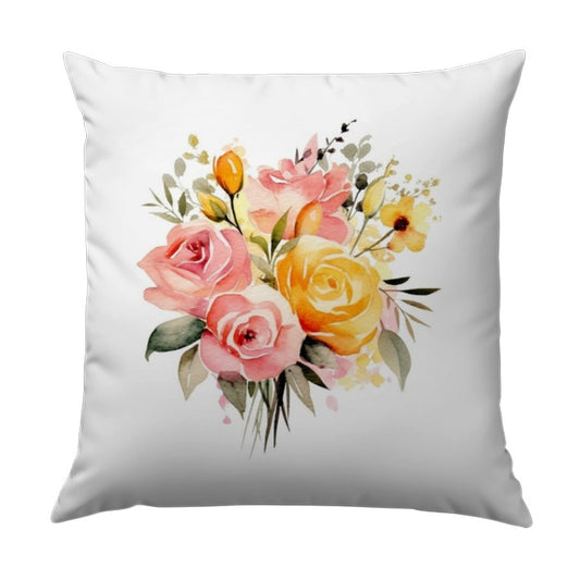 Floral Bouquet Pillow, Watercolor Flowers Pillow, Pink Roses Throw Pillow, Cottagecore Decor, Botanical Accent Pillow, Home Decor - Tawshia