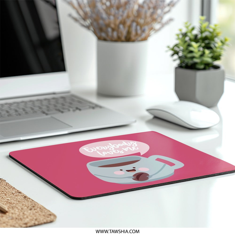 Everybody Loves Me Mouse Pad, Cute Coffee Cup, Coffee Bean Art, Funny Desk Decor, Office Gift, Work From Home Accessory - Tawshia