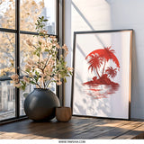 Tropical Island Wall Art, Sunset Palm Trees, Beach House Decor, Red Ocean Print, Coastal Wall Decor, Summer Vibes Wall Art, Vacation Home - Tawshia