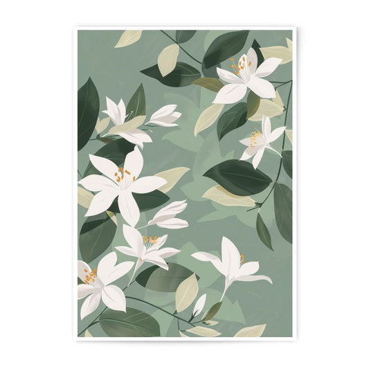 Floral Photographic Print, White Flower Art, Botanical Wall Decor, Green Leaf Print, Modern Home Decor, Floral Art Print, Botanical Print - Tawshia