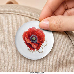 Red Poppy Pinback Button, Floral Pearl Jewelry Accessory, Elegant Flower Badge, Botanical Gift Idea, Stylish Pin Button, Unique Button - Tawshia