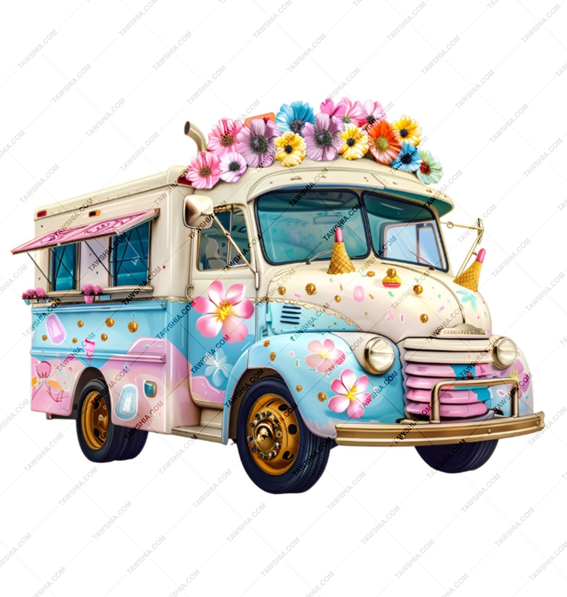 Floral Ice Cream Truck Mug, Cute Mug, Fun Coffee Mug, Gift Mug, Drinkware, Unique Mug Design, Floral Mug, Summer Mug - Tawshia