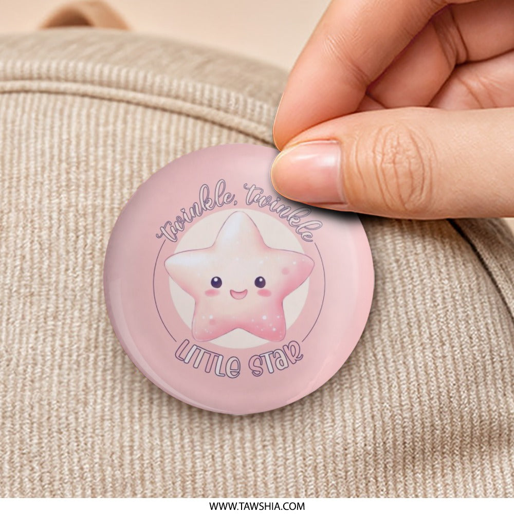 Twinkle Star Pinback Button, Cute Star Button, Kawaii Star Button, Baby Shower Favor Button, Pink Star Button, Starry Night Button - Tawshia