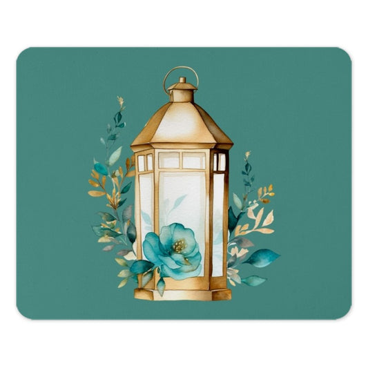 Floral Lantern Mouse Pad, Watercolor Flower Computer Mat, Teal Green Desk Accessory, Unique Mousepad, Cute Office Decor, Gift Idea - Tawshia