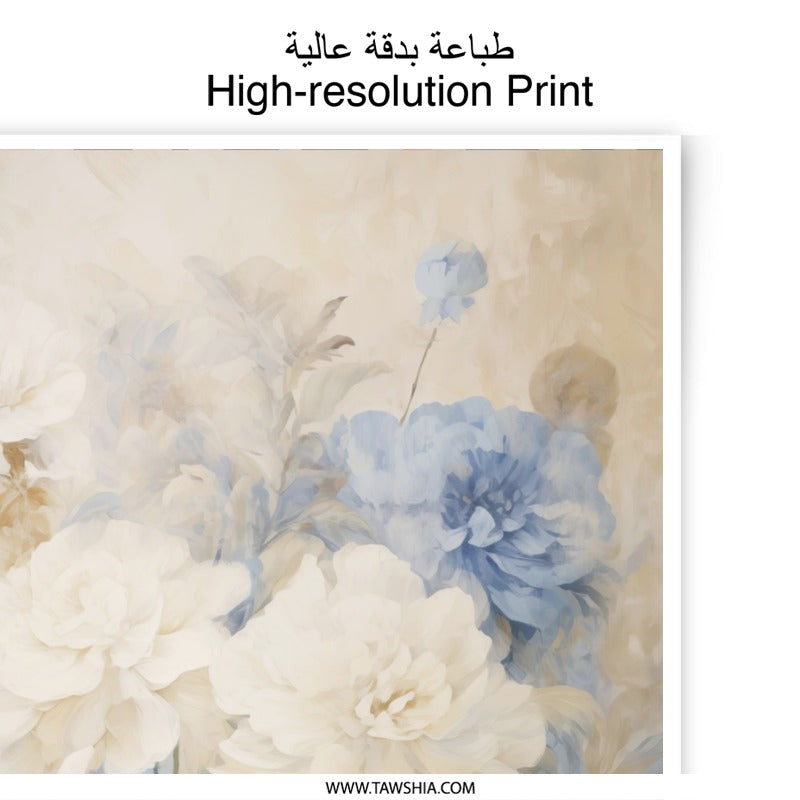 Floral Photographic Print, White Peonies, Blue Accents, Botanical Wall Art, Home Decor, Elegant Flower Print, Fine Art Photography - Tawshia