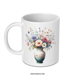 Floral Bouquet Mug, Flower Vase Coffee Mug, Watercolor Art Mug, Pretty Flower Mug, Unique Mug Gift, Floral Gift for Her (135 characters) - Tawshia