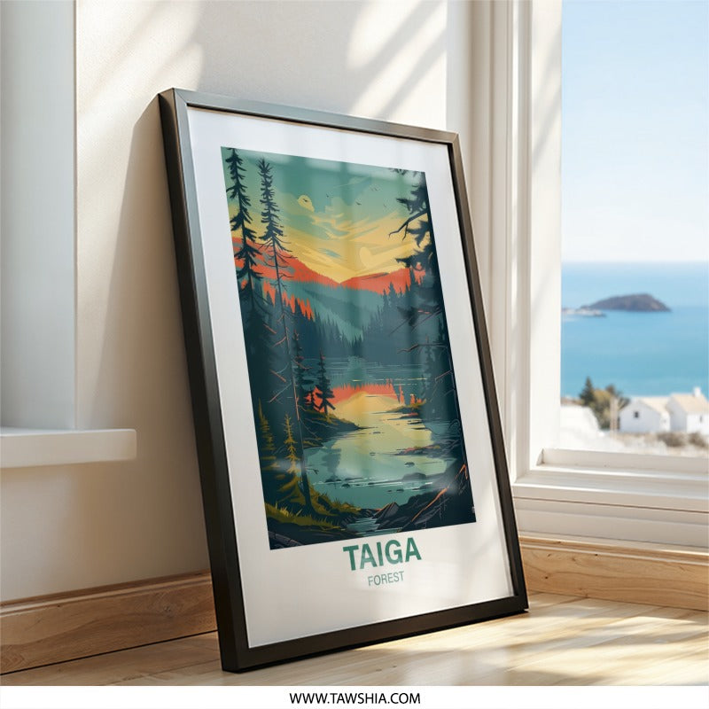 Taiga Forest Wall Art, Nature Scenery Print, Landscape Wall Decor, Modern Art Print, Forest Artwork, Wall Decor, Scenic View - Tawshia