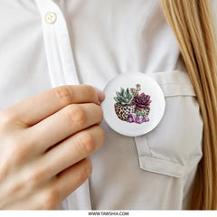 Succulent Pinback Button, Crystal Decor Button, Potted Plants Badge, Botanical Pin, Succulent Lover Gift, Cute Plant Jewelry - Tawshia