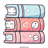 Cute Books Mug, Stacked Books Mug, Reader Gift Mug, Book Lover Mug, Kawaii Books Mug, Pastel Book Mug, Coffee Mug for Bookworms - Tawshia