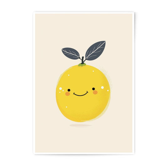 Lemon Photographic Print, Cute Fruit Art, Smiling Citrus Decor, Modern Kitchen Wall Art, Playful Food Illustration, Kids Room Decor - Tawshia