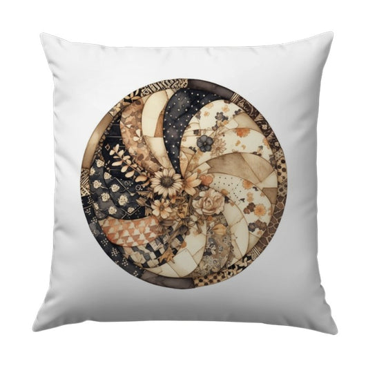 Floral Patchwork Pillow, Bohemian Style Pillow, Vintage Inspired Pillow, Decorative Throw Pillow, Unique Home Decor, Flower Circle Pillow - Tawshia
