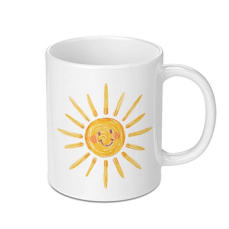 Smiling Sun Mug, Cute Sun Drawing Mug, Sunshine Coffee Cup, Happy Sun Mug, Positive Vibes Mug, Gift for Friend, Summer Mug, Kids Mug - Tawshia