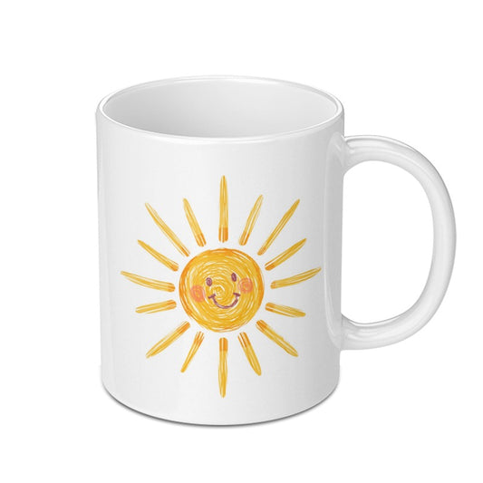 Smiling Sun Mug, Cute Sun Drawing Mug, Sunshine Coffee Cup, Happy Sun Mug, Positive Vibes Mug, Gift for Friend, Summer Mug, Kids Mug - Tawshia