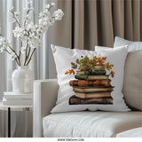 Book Stack Pillow, Autumn Leaves Pillow, Fall Decor Pillow, Cozy Reading Nook Pillow, Book Lover Gift, Library Decor Pillow - Tawshia