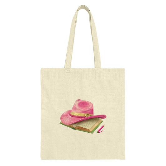 Pink Hat Book Tote Bag, Literary Gift, Reader Bag, Cute Tote Bag, Book Lover Gift, Bookworm Bag, Unique Shoulder Bag, Aesthetic Book Tote - Tawshia