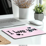I Love You Mouse Pad, Cute Hearts Mousepad, Pink Desk Accessory, Valentine's Day Gift, Sweet Desk Decor, Office Gift, Heart Mouse Mat - Tawshia