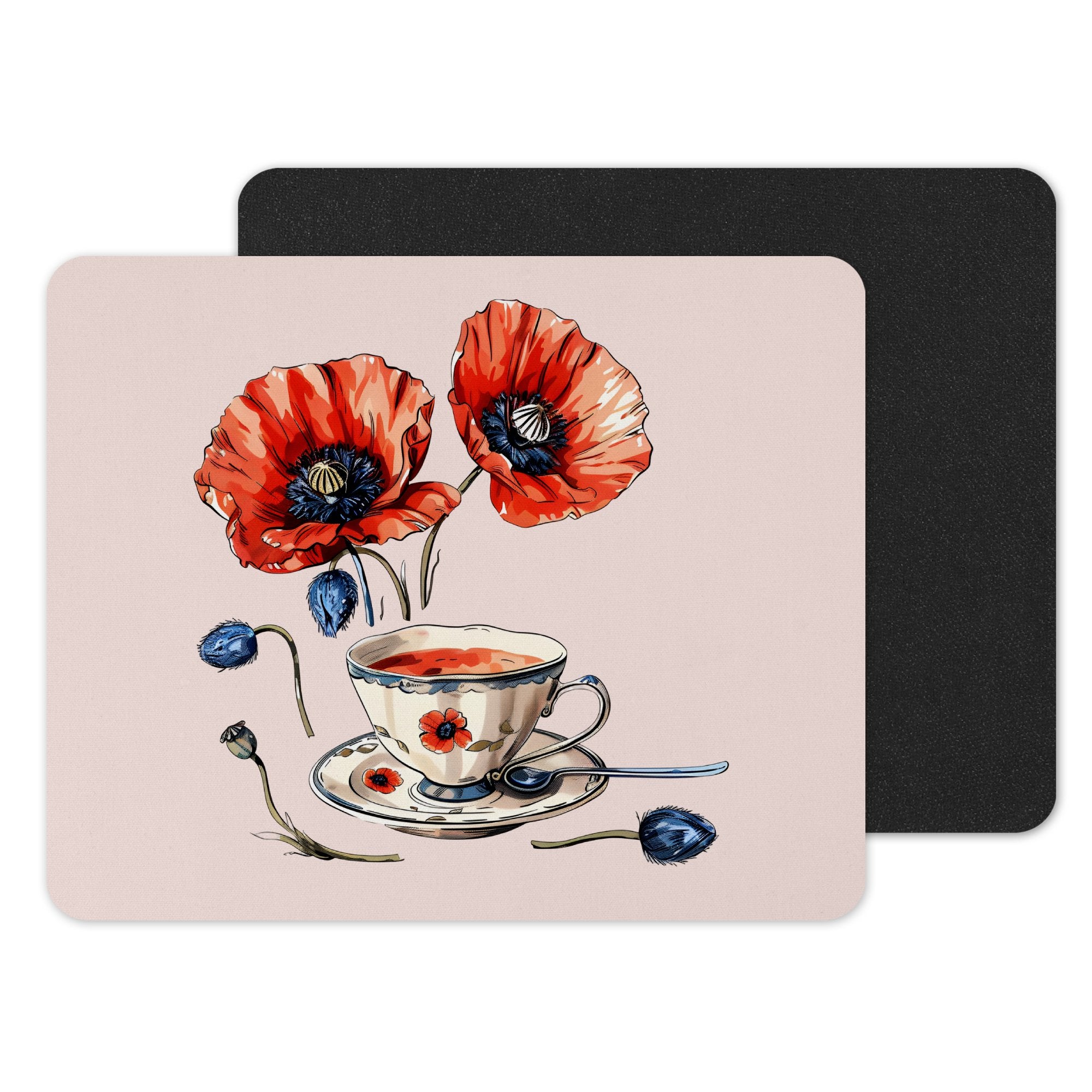 Vintage Style Poppy Tea Cup Design Mouse Pad product