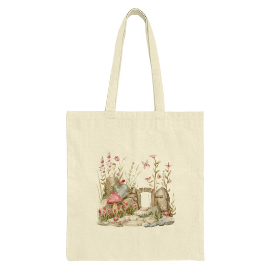 Watercolor Fairy Garden Tote Bag, Mushroom Art Tote, Floral Butterfly Reusable Shopping Bag, Cottagecore Design Tote - Tawshia
