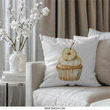 Cupcake Pillow, Apple Topping Art, Dessert Throw Pillow, Sweet Treat Home Decor, Watercolor Design Pillow, Kitchen Accent Pillow - Tawshia
