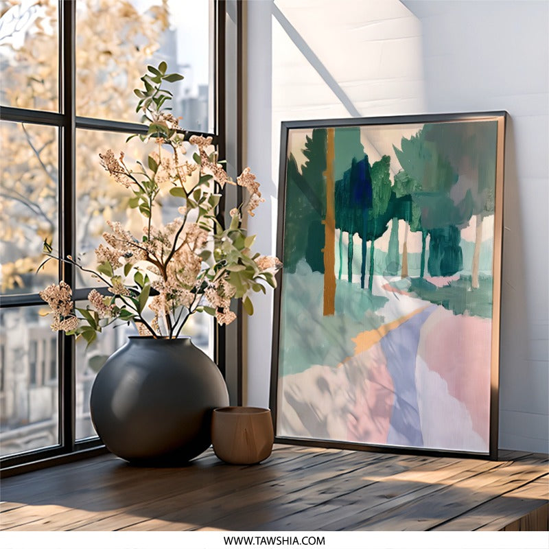 Abstract Forest Wall Art, Green Trees Painting, Modern Landscape Print, Nature Inspired Art, Contemporary Wall Decor - Tawshia
