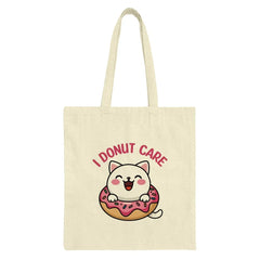 I Donut Care Tote Bag, Cute Cat Donut, Funny Cat Gift, Pun Tote Bag, Novelty Tote Bag, Reusable Shopping Bag, Gift Idea, Foodie Gift - Tawshia
