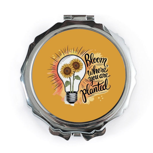 Sunflower Pocket Mirror, Bloom Where You Are Planted Design, Floral Compact Mirror, Inspirational Quote, Motivational Gift for Her - Tawshia