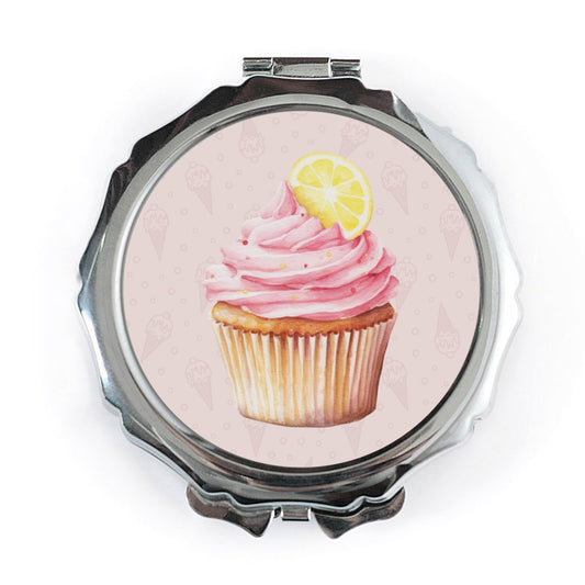 Cupcake Pocket Mirror, Pink Frosting, Lemon Slice, Compact Mirror, Makeup Mirror, Travel Mirror, Gift for Her, Cute Pocket Mirror - Tawshia